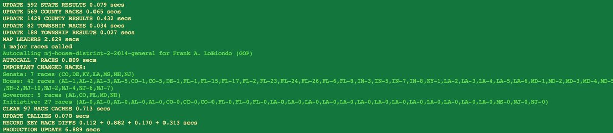 A green colored terminal is showing text from an election