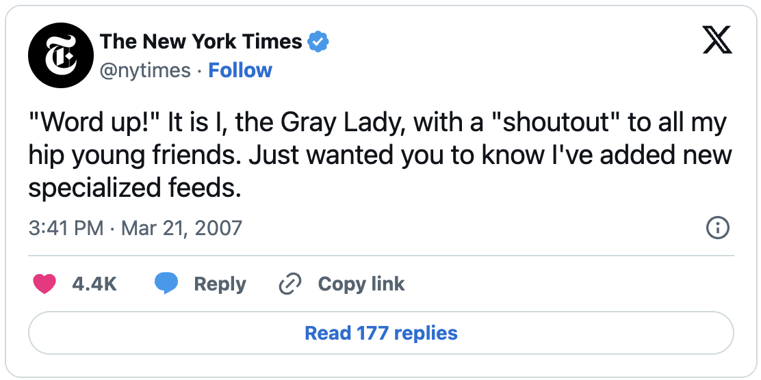 A tweet from March 21, 2007 which reads: \